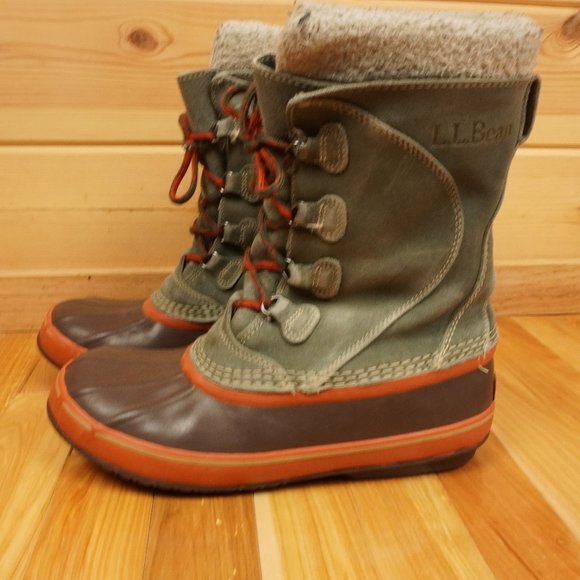 LL Bean Green Gray Suede Insulated Felt Lined Waterproof Boots Size 6 - Picture 1 of 11
